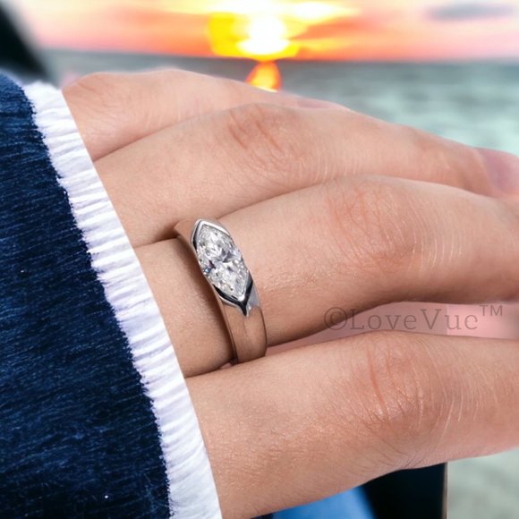 Certified 1ct. t.w. Moissanite Diamond Marquise Cut Unisex Engagement Ring VVS1 - Picture 9 of 16